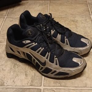 Men's Silver and Blue Nike Shox Shoes Size 13